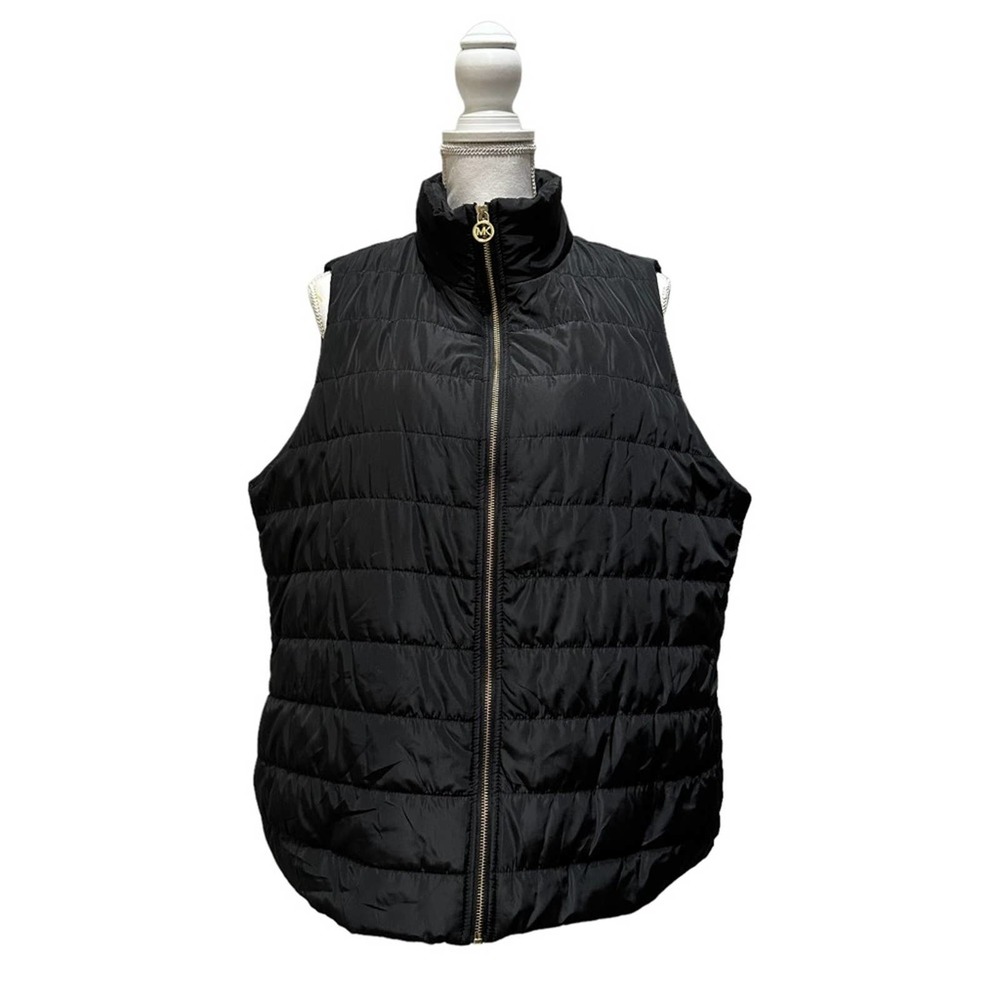 Michael Kors - jet black puffer Vest with gold hardware, size1X Women’s, EUC - Picture 8 of 8